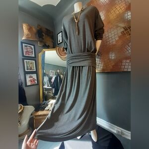 Nwt Zara Gray Stretch Knit Drop Waist Maxi Dress